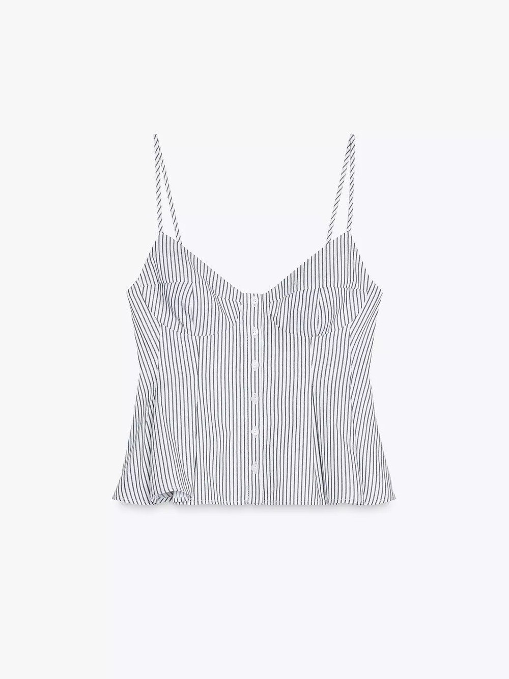 Zara White and Black Vertical-Stripe Pleated Popplin Top NWT